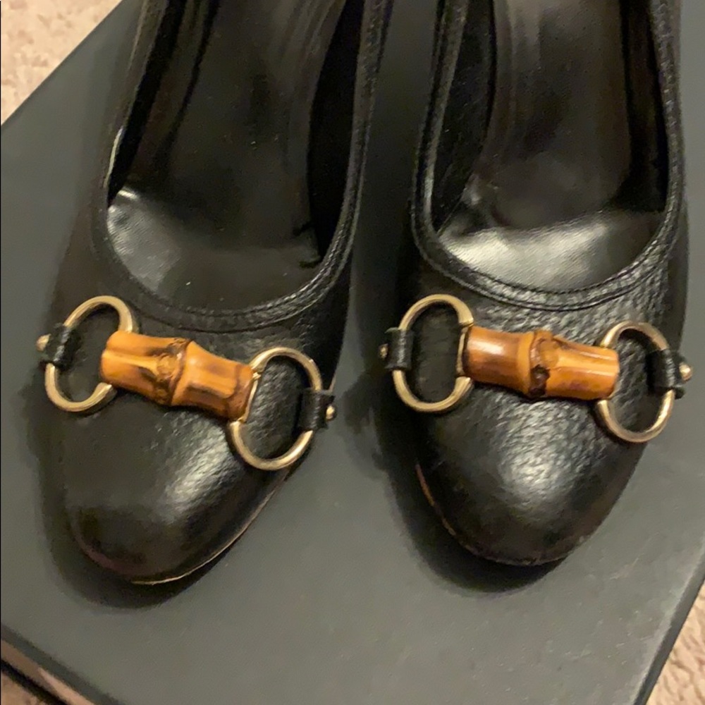 Vintage Gucci Bamboo Bit Pumps Black Leather 37.5